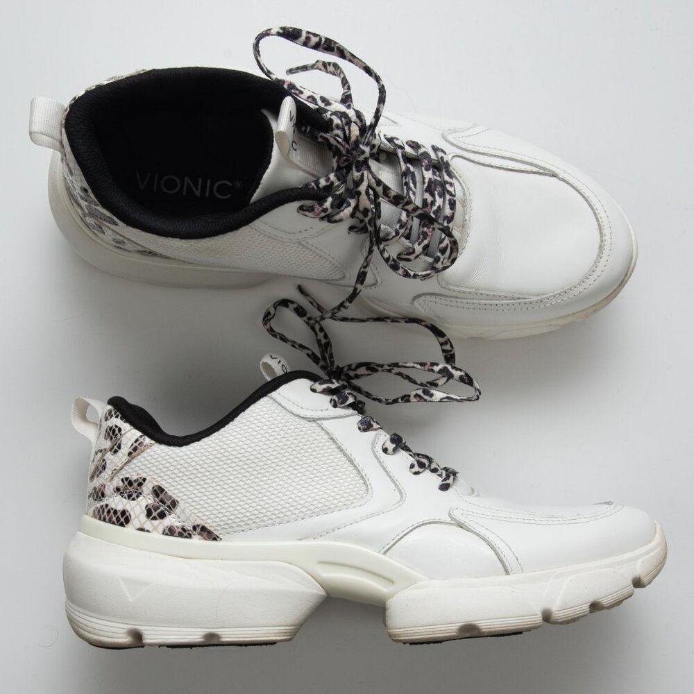 Vionic Aris Trainers Leopard Sneakers Arch Support Tennis Shoes White Size 8